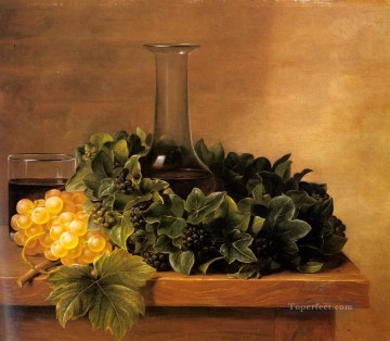 テーブルの上にブドウとワインのある静物 花 ヨハン・ラウレンツ・ジェンセン 花 Oil Paintings